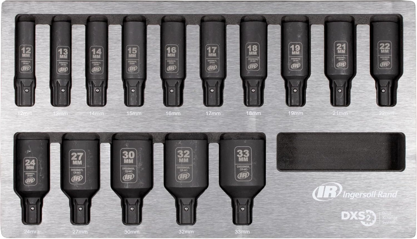DXS2 Drive Hex Deep Metric Impact Socket Set, 15-Piece | Ingersoll Rand DXSK2M15L