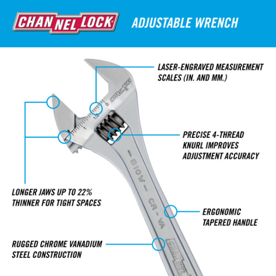 6-Inch Wide Capacity Chrome Adjustable Wrench | 806W ChannelLock