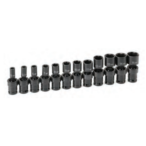 12-pc. 6-Point Standard Length Metric Impact Socket Universal Set | 9712UM Grey Pneumatic