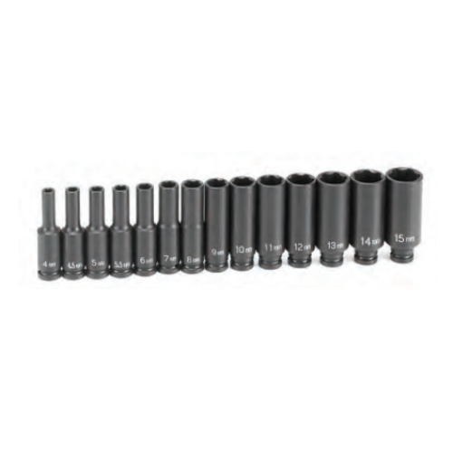 14-pc. 1/4" Drive Metric 6-Point Surface Drive Deep Impact Socket Set | 9714MD Grey Pneumatic